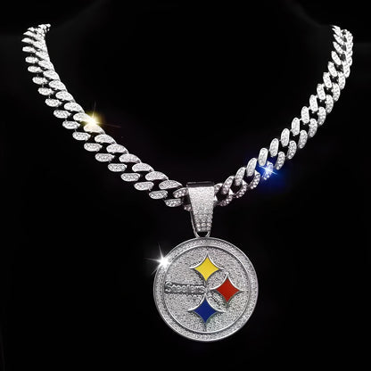 PITTSBURGH STEELERS GEM NECKLACE Silver Bling NFL Football Hip Hop Pendant & 20"-28" Chain