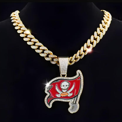 TAMPA BAY BUCCANEERS GEM NECKLACE Gold Bling NFL Football Hip Hop Pendant & 20"-28" Chain