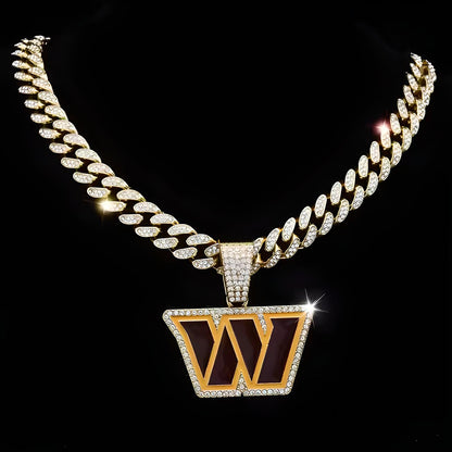 WASHINGTON COMMANDERS GEM NECKLACE Gold Bling NFL Football Hip Hop Pendant & 20"-28" Chain