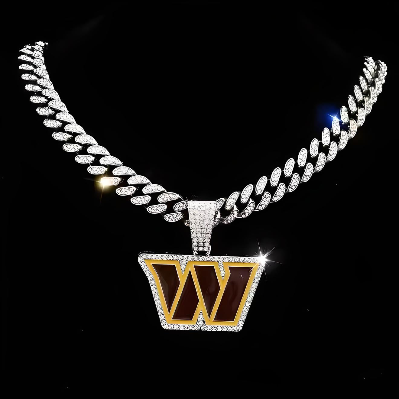 WASHINGTON COMMANDERS GEM NECKLACE Silver Bling NFL Football Hip Hop Pendant & 20"-28" Chain