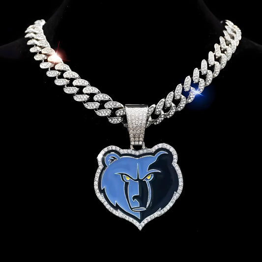 MEMPHIS GRIZZLIES GEM NECKLACE Silver Bling NBA Basketball Hip Hop Pendant & 20"-28" Chain