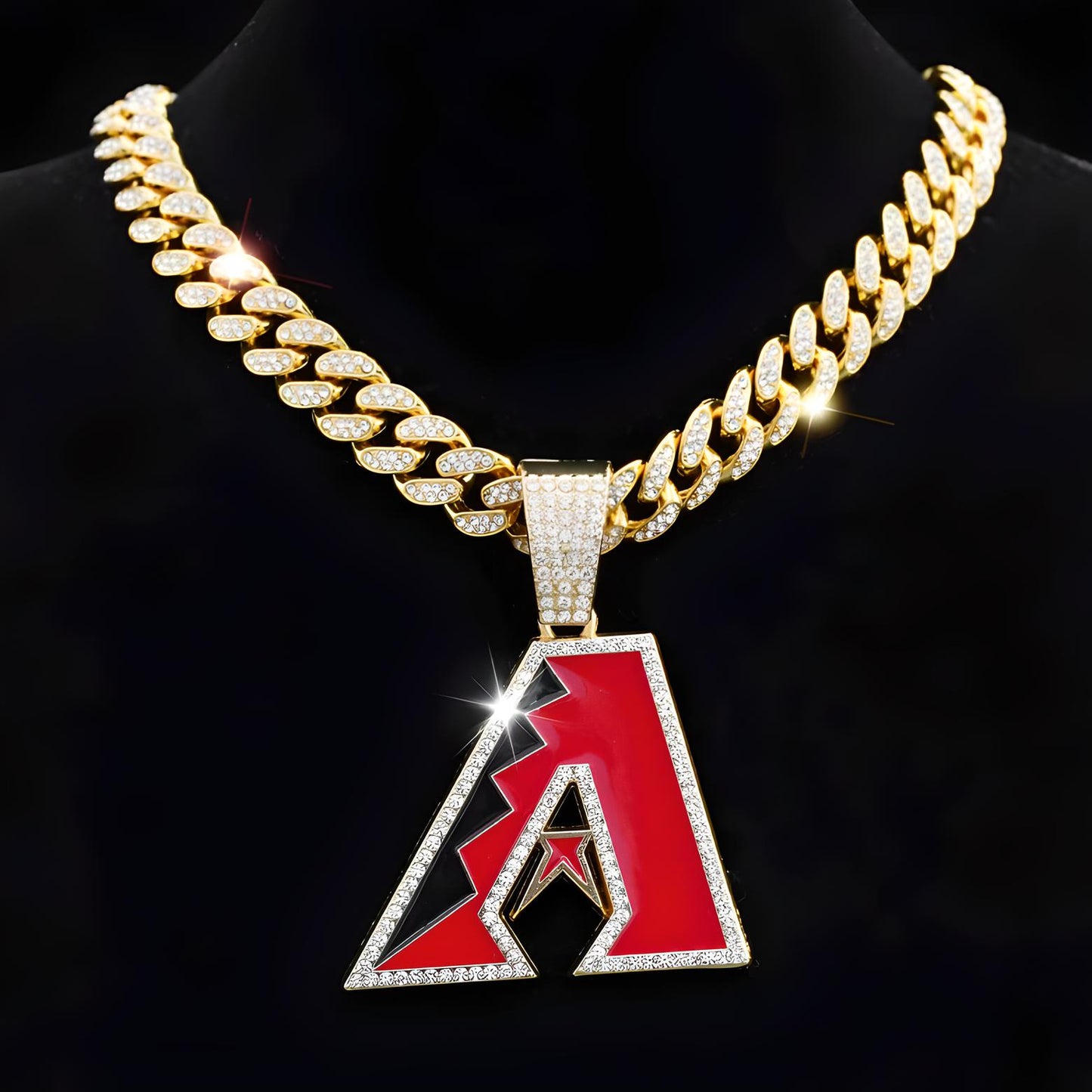 ARIZONA DIAMONDBACKS GEM NECKLACE Gold Bling MLB Baseball Hip Hop Pendant & 20"-28" Chain