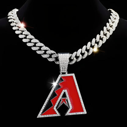 ARIZONA DIAMONDBACKS GEM NECKLACE Silver Bling MLB Baseball Hip Hop Pendant & 20"-28" Chain