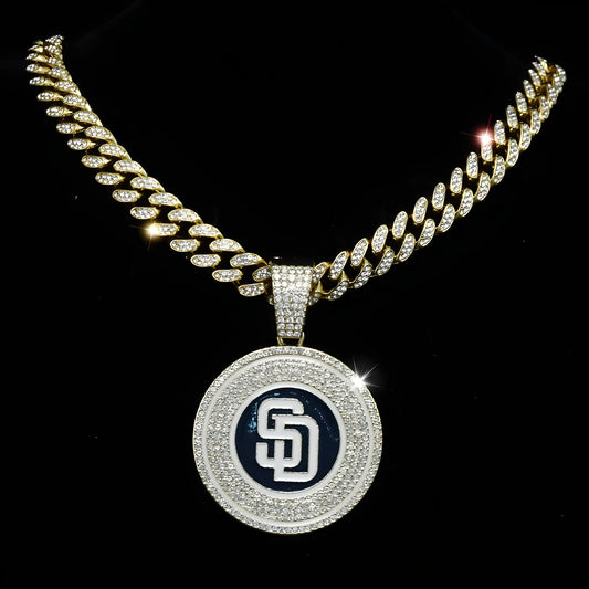 SAN DIEGO PADRES GEM NECKLACE Gold Bling MLB Baseball Hip Hop Pendant & 20"-28" Chain