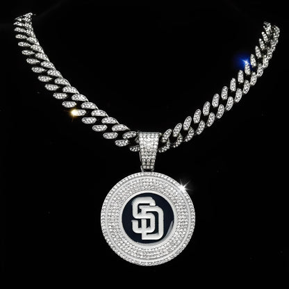 SAN DIEGO PADRES GEM NECKLACE Silver Bling MLB Baseball Hip Hop Pendant & 20"-28" Chain