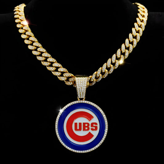 CHICAGO CUBS GEM NECKLACE Gold Bling MLB Baseball Hip Hop Pendant & 20"-28" Chain