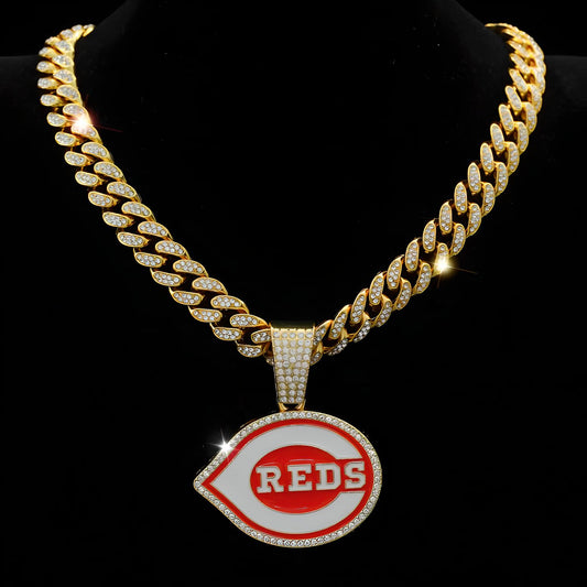 CINCINNATI REDS GEM NECKLACE Gold Bling MLB Baseball Hip Hop Pendant & 20"-28" Chain