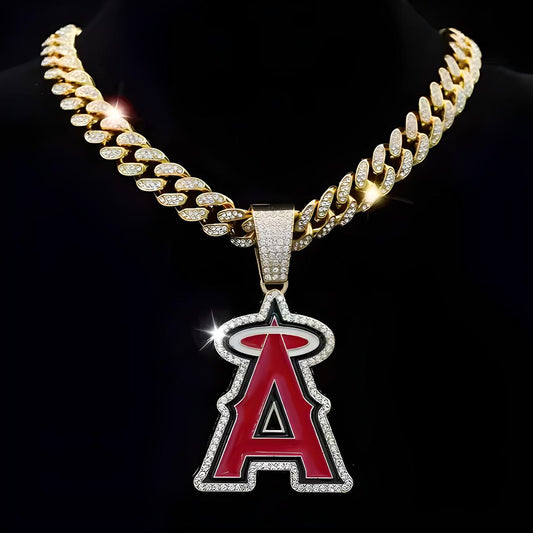 LOS ANGELES ANGELS GEM NECKLACE Gold Bling MLB Baseball Hip Hop Pendant & 20"-28" Chain