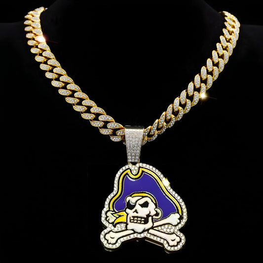 EAST CAROLINA PIRATES GEM NECKLACE Gold Bling NCAA University Hip Hop Pendant & 20"-28" Chain