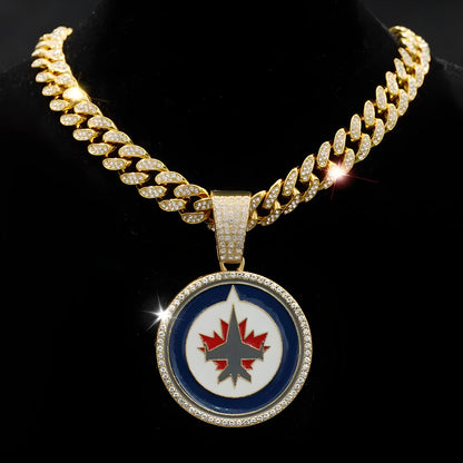 WINNIPEG JETS GEM NECKLACE Gold Bling NHL Hockey Hip Hop Pendant & 20"-28" Chain