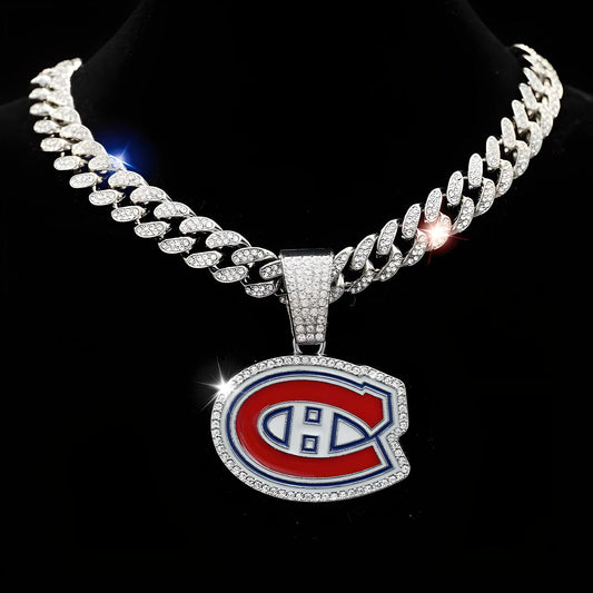 MONTREAL CANADIENS GEM NECKLACE Silver Bling NHL Hockey Hip Hop Pendant & 20"-28" Chain