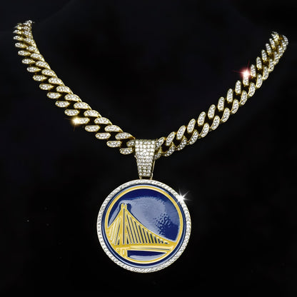 GOLDEN STATE WARRIORS GEM NECKLACE Gold Bling NBA Basketball Hip Hop Pendant & 20"-28" Chain