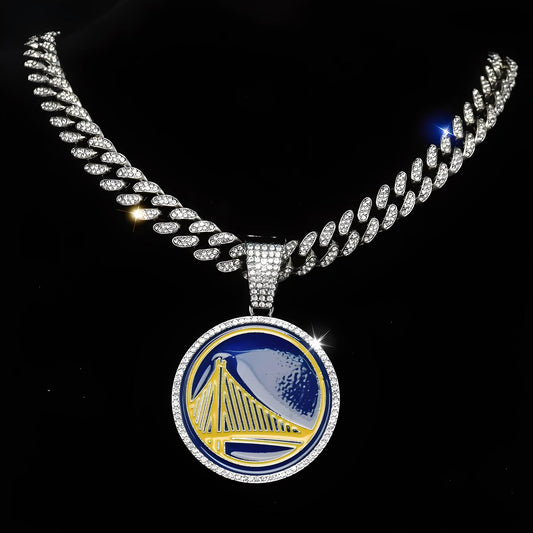 GOLDEN STATE WARRIORS GEM NECKLACE Silver Bling NBA Basketball Hip Hop Pendant & 20"-28" Chain