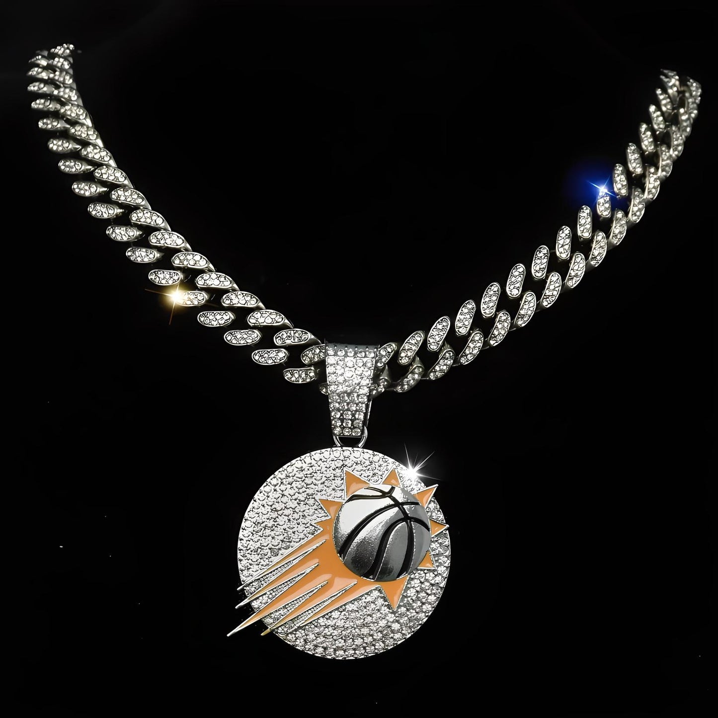 PHOENIX SUNS GEM NECKLACE Gold Silver NBA Basketball Hip Hop Pendant & 20"-28" Chain