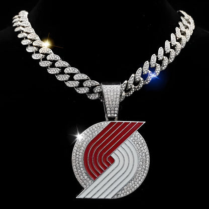 PORTLAND TRAIL BLAZERS GEM NECKLACE Silver Bling NBA Basketball Hip Hop Pendant & 20"-28" Chain