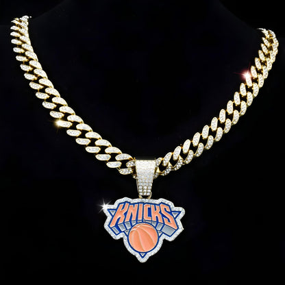 NEW YORK KNICKS GEM NECKLACE Gold Bling NBA Basketball Hip Hop Pendant & 20"-28" Chain