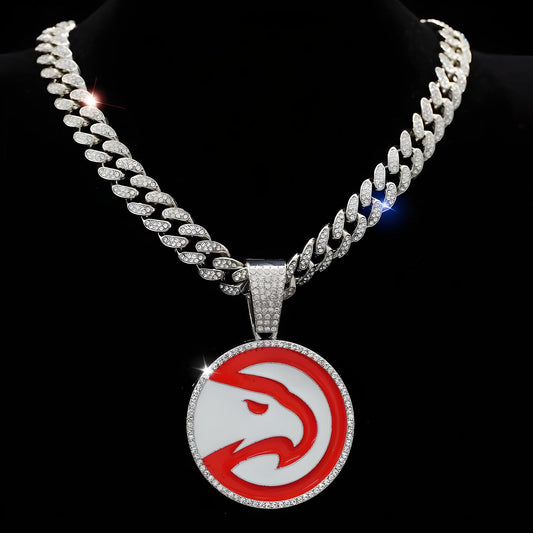 ATLANTA HAWKS GEM NECKLACE Silver Bling NBA Basketball Hip Hop Pendant & 20"-28" Chain