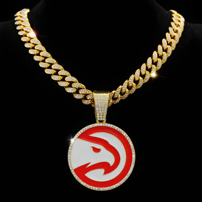 ATLANTA HAWKS GEM NECKLACE Gold Bling NBA Basketball Hip Hop Pendant & 20"-28" Chain