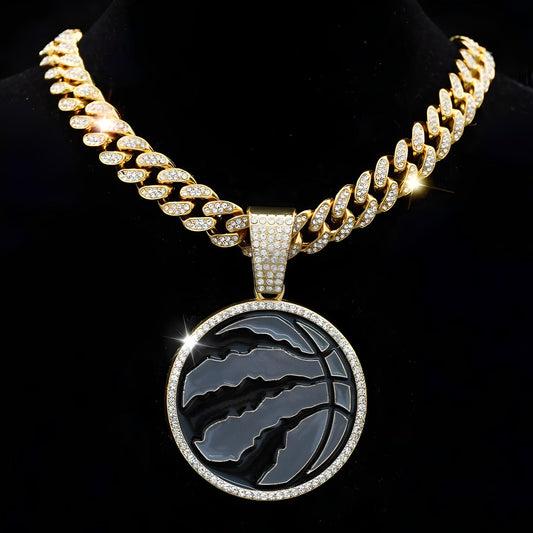 TORONTO RAPTORS GEM NECKLACE Gold Bling NBA Basketball Hip Hop Pendant & 20"-28" Chain