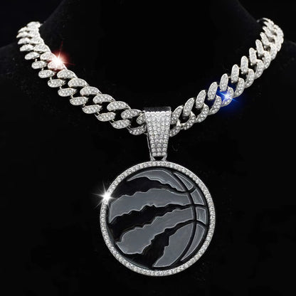 TORONTO RAPTORS GEM NECKLACE Silver Bling NBA Basketball Hip Hop Pendant & 20"-28" Chain