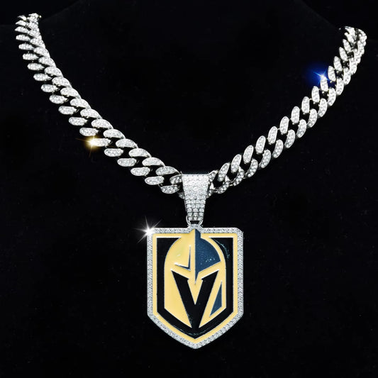 VEGAS GOLDEN KNIGHTS GEM NECKLACE Silver Bling NHL Hockey Hip Hop Pendant & 20"-28" Chain