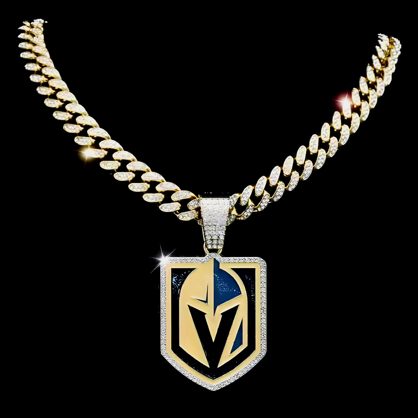 VEGAS GOLDEN KNIGHTS GEM NECKLACE Gold Bling NHL Hockey Hip Hop Pendant & 20"-28" Chain