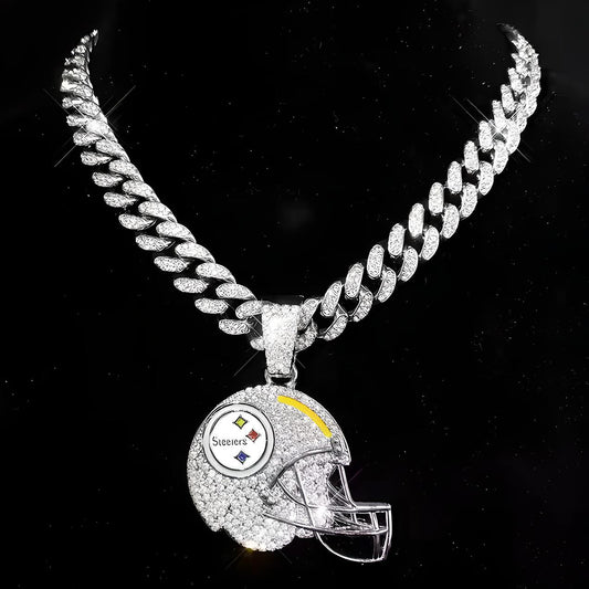 PITTSBURGH STEELERS GEM NECKLACE Silver Bling NFL Football Hip Hop Helmet Pendant & 20"-28" Chain