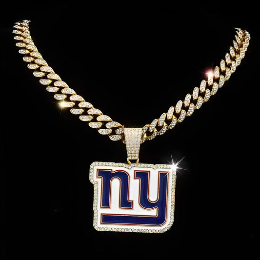 NEW YORK GIANTS GEM NECKLACE Gold Bling NFL Football Hip Hop Pendant & 20"-28" Chain