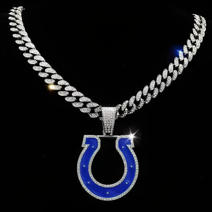 INDIANAPOLIS COLTS GEM NECKLACE Silver Bling NFL Football Hip Hop Pendant & 20"-28" Chain