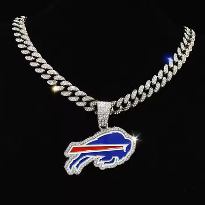 BUFFALO BILLS GEM NECKLACE Silver Bling NFL Football Hip Hop Pendant & 20"-28" Chain