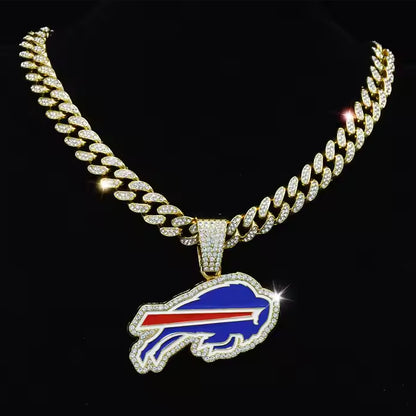 BUFFALO BILLS GEM NECKLACE Gold Bling NFL Football Hip Hop Pendant & 20"-28" Chain