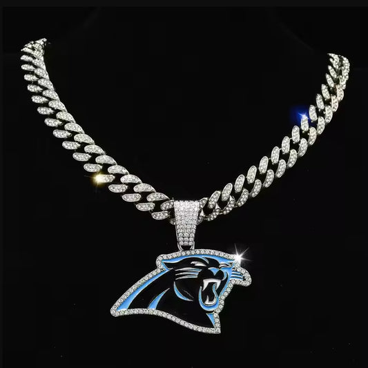 CAROLINA PANTHERS GEM NECKLACE Silver Bling NFL Football Hip Hop Pendant & 20"-28" Chain