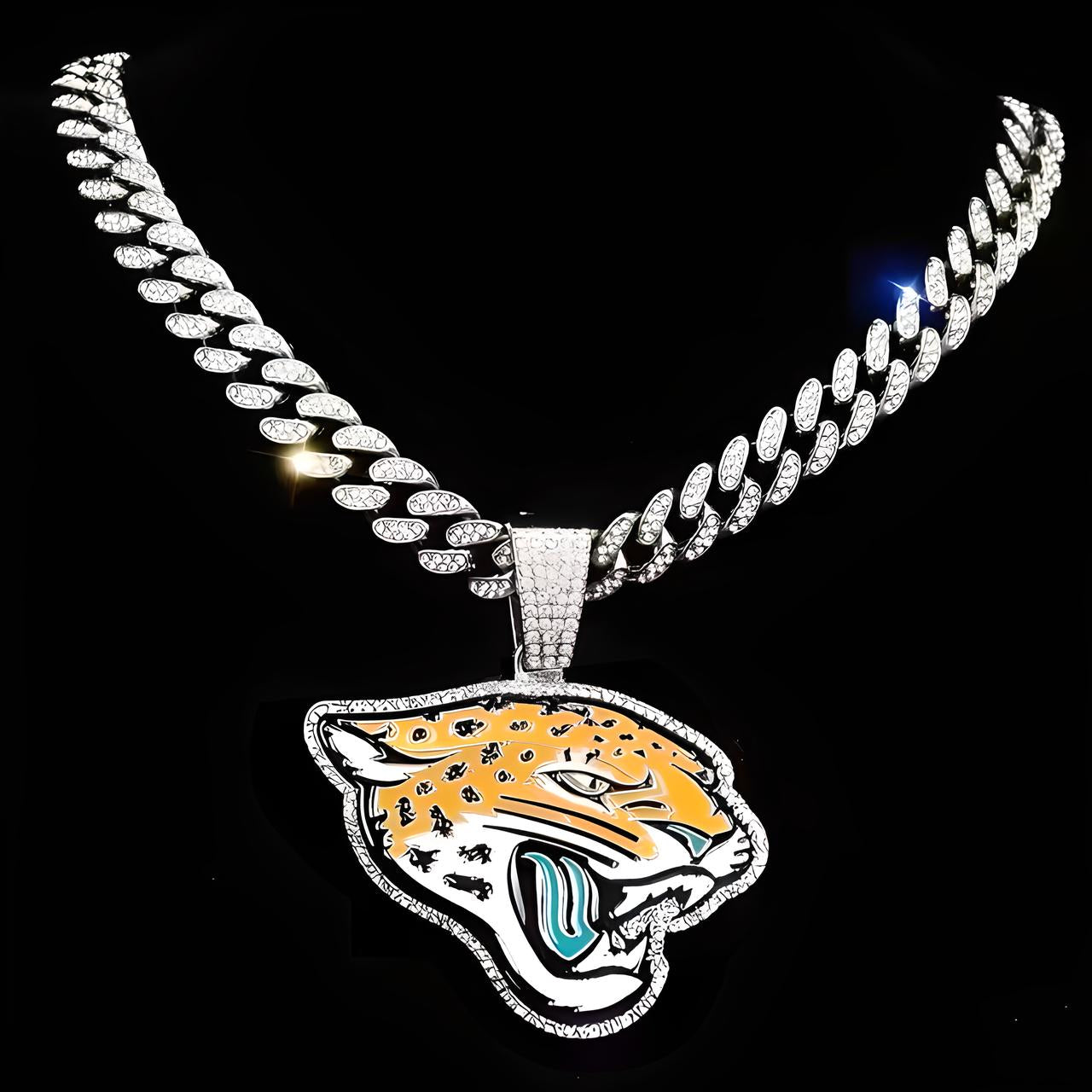 JACKSONVILLE JAGUARS GEM NECKLACE Silver Bling NFL Football Hip Hop Pendant & 20"-28" Chain