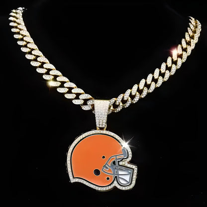 CLEVELAND BROWNS GEM NECKLACE Gold Bling NFL Football Hip Hop Pendant & 20"-28" Chain