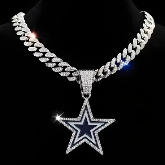 DALLAS COWBOYS GEM NECKLACE Silver Bling Hip Hop NFL Football Pendant & 20"-28" Chain