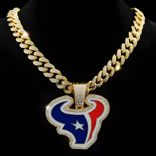 HOUSTON TEXANS GEM NECKLACE Gold Bling NFL Football Hip Hop Pendant & 20"-28" Chain