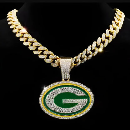 GREEN BAY PACKERS GEM NECKLACE Gold Bling NFL Football Hip Hop Pendant & 20"-28" Chain