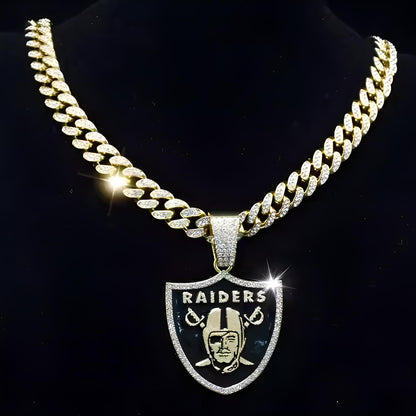 LAS VEGAS RAIDERS GEM NECKLACE Gold Bling NFL Football Hip Hop Pendant & 20"-28" Chain