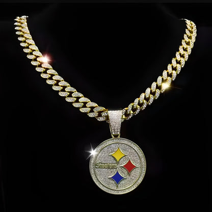 PITTSBURGH STEELERS GEM NECKLACE Gold Bling NFL Football Hip Hop Pendant & 20"-28" Chain