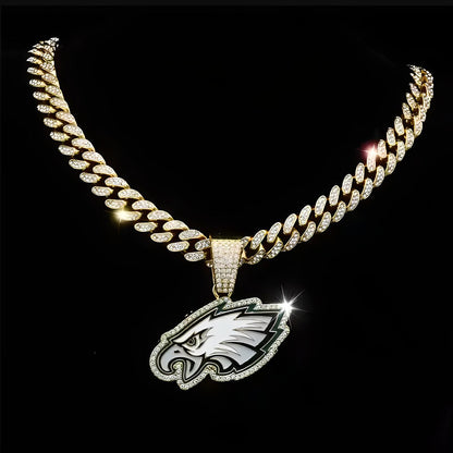 PHILADELPHIA EAGLES GEM NECKLACE Gold Bling NFL Football Hip Hop Pendant & 20"-28" Chain