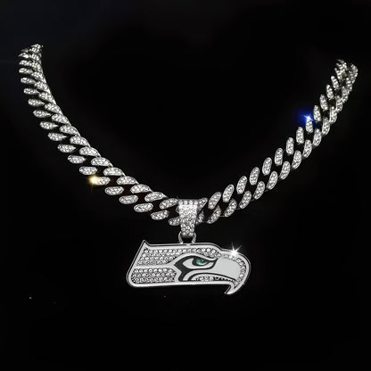 SEATTLE SEAHAWKS GEM NECKLACE Silver Bling NFL Football Hip Hop Pendant & 20"-28" Chain