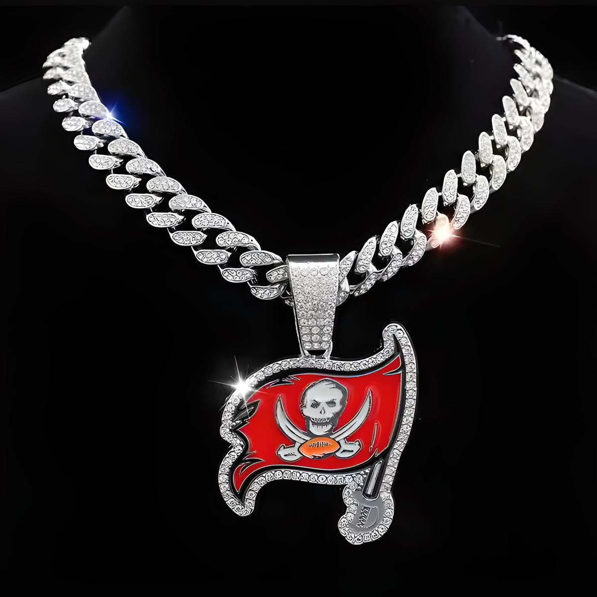 TAMPA BAY BUCCANEERS GEM NECKLACE Silver Bling NFL Football Hip Hop Pendant & 20"-28" Chain