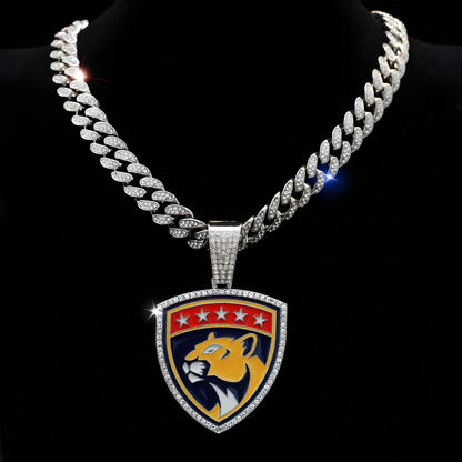 FLORIDA PANTHERS GEM NECKLACE Silver Bling NHL Hockey Hip Hop Pendant & 20"-28" Chain