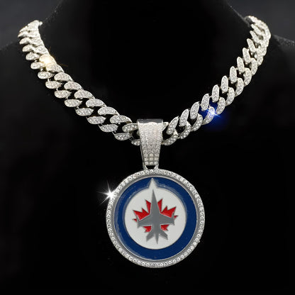 WINNIPEG JETS GEM NECKLACE Silver Bling NHL Hockey Hip Hop Pendant & 20"-28" Chain