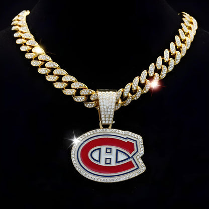 MONTREAL CANADIENS GEM NECKLACE Gold Bling NHL Hockey Hip Hop Pendant & 20"-28" Chain