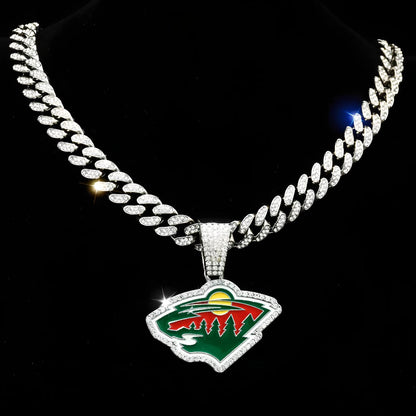 MINNESOTA WILD GEM NECKLACE Silver Bling NHL Hockey Hip Hop Pendant & 20"-28" Chain