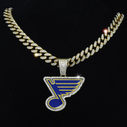 ST. LOUIS BLUES GEM NECKLACE Gold Bling NHL Hockey Hip Hop Pendant & 20"-28" Chain