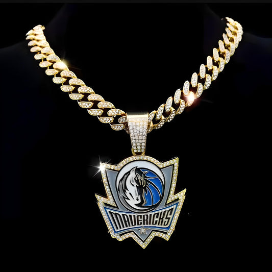 DALLAS MAVERICKS GEM NECKLACE Gold Bling NBA Basketball Hip Hop Pendant & 20"-28" Chain