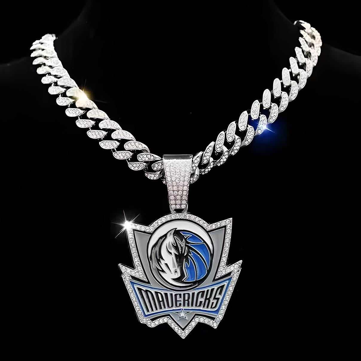 DALLAS MAVERICKS GEM NECKLACE Silver Bling NBA Basketball Hip Hop Pendant & 20"-28" Chain