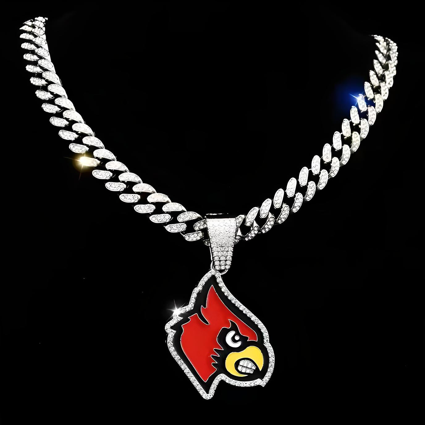 LOUISVILLE CARDINALS GEM NECKLACE Silver Bling NCAA University Hip Hop Pendant & 20"-28" Chain